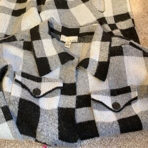 By Design Stylish Plaid Long Sweater in Black and White